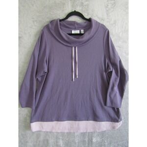 d&co ACTIVE Purple Waffle Knit Cowl Neck Pullover Shirt‎ Top 2XP